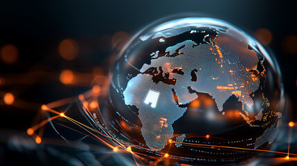 Poster - Global digital connectivity world map visualization abstract environment modern technology data integration high-tech viewpoint