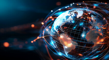 Poster - Global connectivity and innovation a digital world map in abstract technology art virtual space high-tech environment