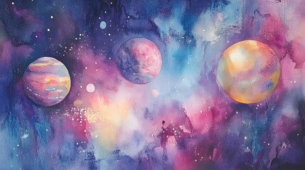 Wall Mural - Colorful Abstract Space Scene with Planets and Cosmic Background