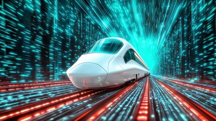 Poster - High Speed Train in a Glowing Digital Tunnel