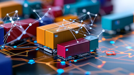 Poster - Logistics optimization in global trade digital infrastructure infographic urban environment aerial view supply chain innovation