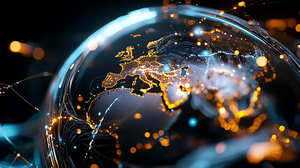 Poster - Global connectivity and data flow digital world infographic high-tech environment close-up visualization of networks