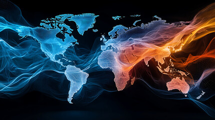 Poster - Dynamic global connectivity visualizing data flow across continents in a digital world