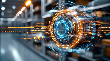 Poster - Dynamic digital interface advanced warehouse high-tech visualization industrial setting close-up futuristic concept
