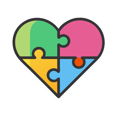 Poster - Heart puzzle icon featuring colorful sections representing unity and connection among diverse elements in a creative design