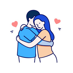 Poster - Couple embracing in a loving hug, conveying warmth and affection in a simple vector illustration