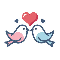 Poster - Cute cartoon birds in love with a heart, perfect for romantic themes, weddings, and Valentine's Day decorations or illustrations