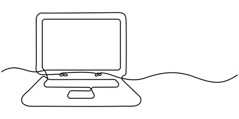 Fototapete - Continuous line drawing of a computer monitor. Linear background of laptop sign. Continuous line drawing, Open laptop continuous one line drawing vector illustration, Continuous one line drawing. 