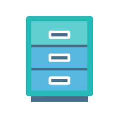 Poster - Vector icon of a three-drawer file cabinet designed in a modern style with a blue and green color scheme for organizational purposes
