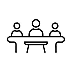 Poster - Collaborative meeting at a table with three participants engaged in discussion and planning activities