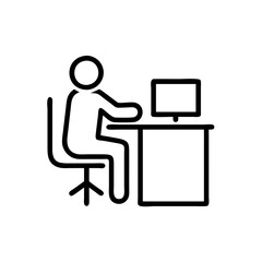 Poster - Minimalist vector icon of a person working at an office cubicle beside a computer during the daytime