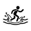 © Olga - Puddle splash vector illustration depicts a person joyfully running through water at a playful moment in an outdoor setting