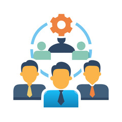Poster - Team meeting vector icon illustrating collaborative work and task management among professionals