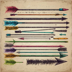 Fototapete - Hand-drawn arrow set, chalk style, vector, for digital design.Art & Illustration