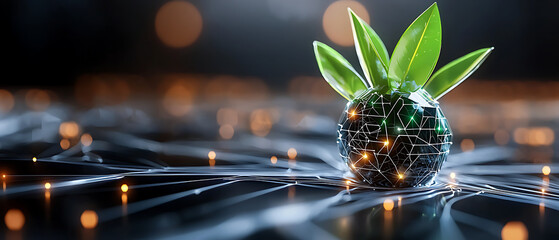 Poster - Sustainable technology growth futuristic lab digital art modern environment close-up view innovation and nature
