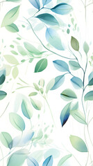 Wall Mural - watercolor leaf and stems pattern with leaves as accent abstract graphic poster background