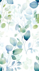 Wall Mural - watercolor leaf and stems pattern with leaves as accent abstract graphic poster background