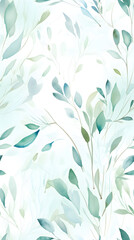 Wall Mural - watercolor leaf and stems pattern with leaves as accent abstract graphic poster background