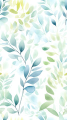 Wall Mural - watercolor leaf and stems pattern with leaves as accent abstract graphic poster background