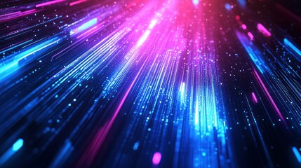 Poster - Abstract digital light trails in vibrant blue and pink hues, creating a dynamic visual effect