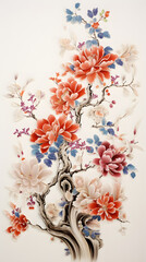 Fototapete - asian floral pattern graphic poster background