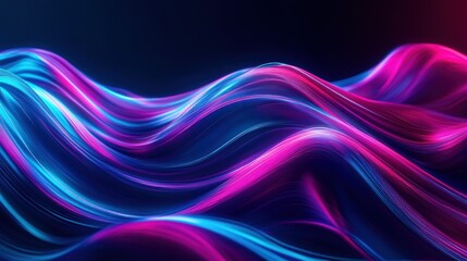 Poster - Vibrant flowing waves of blue and pink light create a dynamic abstract background scene