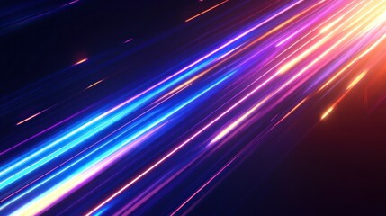 Poster - Vibrant streaks of light in blue and pink hues create a dynamic motion effect against a dark backdrop