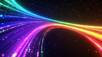 Poster - Vibrant abstract light trails in a cosmic space with colorful patterns and starry background