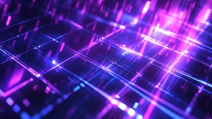Poster - Abstract representation of vibrant digital patterns with glowing lines and grids in a tech-inspired environment