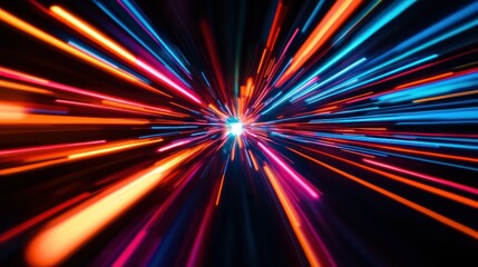 Poster - Vivid burst of colorful light rays radiating from the center, creating a dynamic abstract background