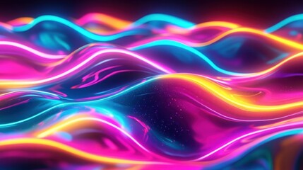 Poster - Vibrant neon waves undulate in a futuristic setting, creating a mesmerizing visual experience