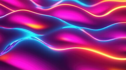 Poster - Vibrant abstract waves of pink, blue, and orange light creating a dynamic visual flow