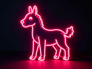Wall Mural - neon a neon sign of a horse with a pink tail. the sign is lit up and is in a dark room