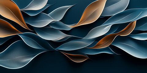 Aufkleber - Curved, flowing shapes in a harmonious blend of blue and copper mimic the delicate movement of plant growth, creating a visually captivating experience that inspires creativity