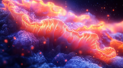Poster - Intricate digital forms evoke the beauty of coral, swirling with radiant colors in a fantastical underwater realm. Waves of light dance across the textured surfaces, creating depth and movement