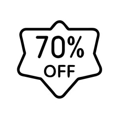 Poster - Discount offer with 70 percent off displayed in a star-shaped icon suitable for promotional materials and marketing campaigns