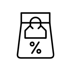 Poster - Shopping window icon featuring a bag with a discount percentage and a handle in a minimalist vector style