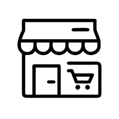 Poster - Vector icon representing a storefront featuring a shopping cart, symbolizing the concept of store credit usage in retail environments