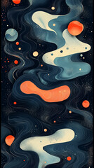 Poster - Exploring the depths of imagination, swirling patterns mimic ocean currents with soft hues and playful orbs, creating an enchanting underwater ambiance filled with life and energy