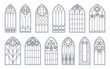© Buch&Bee - Medieval catholic arch and gothic church windows. Vector set of isolated outline black silhouettes. Vintage stained glass frames. Traditional European cathedral architecture monochrome elements