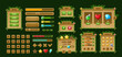 © Buch&Bee - Bamboo game interface vector wooden sign boards and buttons with jungle palm tree leaves, UI elements. Cartoon bamboo wood sticks signboards, menu panels, progress bars and message windows, game asset