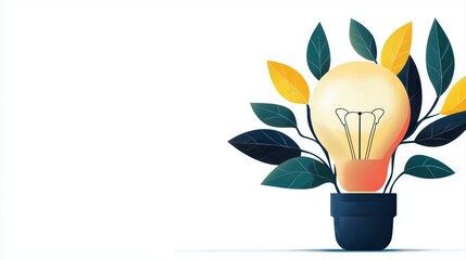 Poster - Abstract Representation of Disruptive Business Concept with Light Bulb and Green Leaves