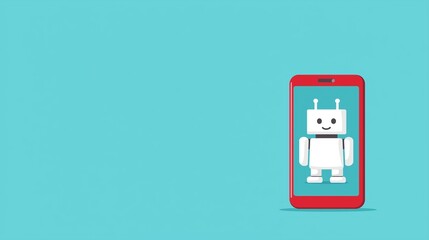 Poster - Mobile Device Featuring AI Driven Financial Assistant Character on a Bright Turquoise Background