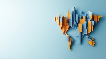 Poster - Digital Representation of Global Free Trade Agreements in Pixel Art Style Across a World Map