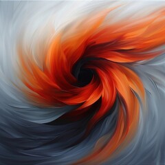 Fototapete - Vivid orange swirls converge into a dark center surrounded by soft gray tones. The artwork evokes motion and energy captivating viewers with its vibrant hues and flowing design.