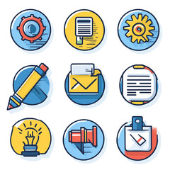 Poster - Office Tool Icons: Gear, Document, Pencil, Mail, Lightbulb, Megaphone, Task