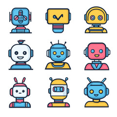 Poster - Collection of diverse cartoon robots, AI, and robotic technology icons