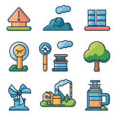 Poster - Icon Set Illustrating Energy, Industry, Nature, and Environmental Concepts