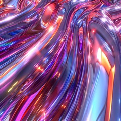 Poster - Vivid swirling patterns of metallic colors create a mesmerizing abstract design. Bright lights reflect off smooth surfaces enhancing the dynamic motion and depth.