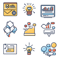 Poster - Business Strategy Concept Icons Representing Data, Ideas, and Solutions